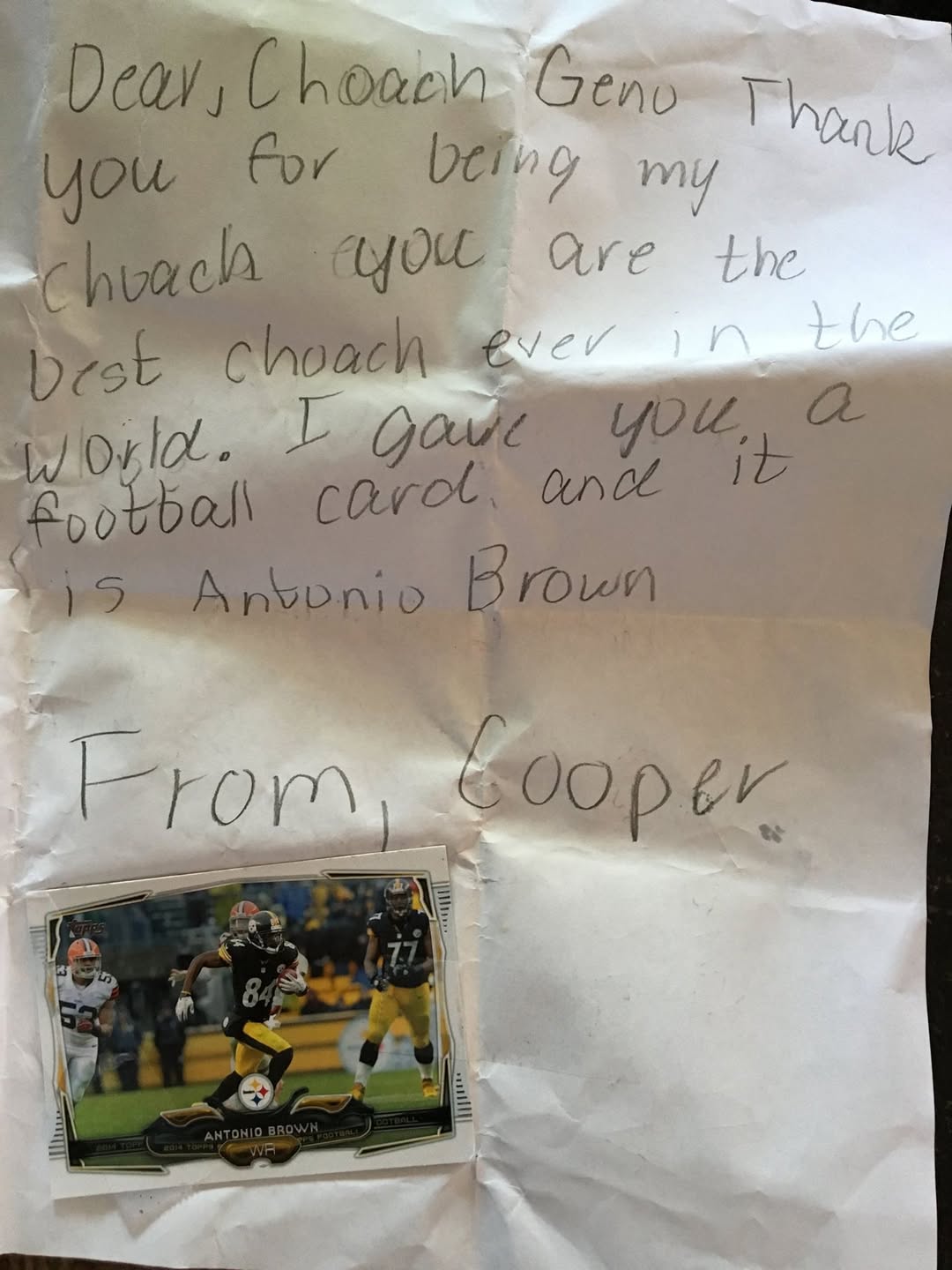 Cooper's letter to Coach Geno.